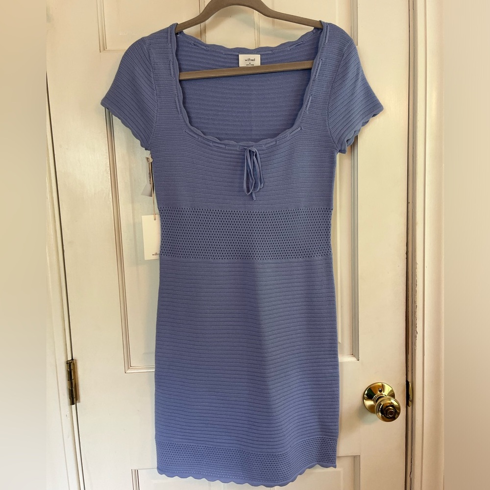 Aritzia Blue Sheath Mini Dress Scoop Neck Short Sleeve